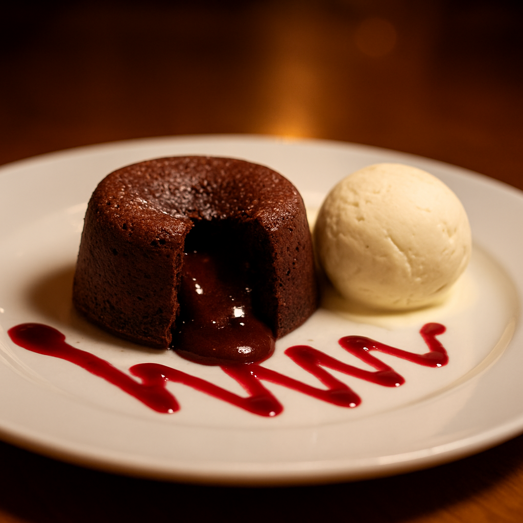 Chocolate lava cake with vanilla ice cream