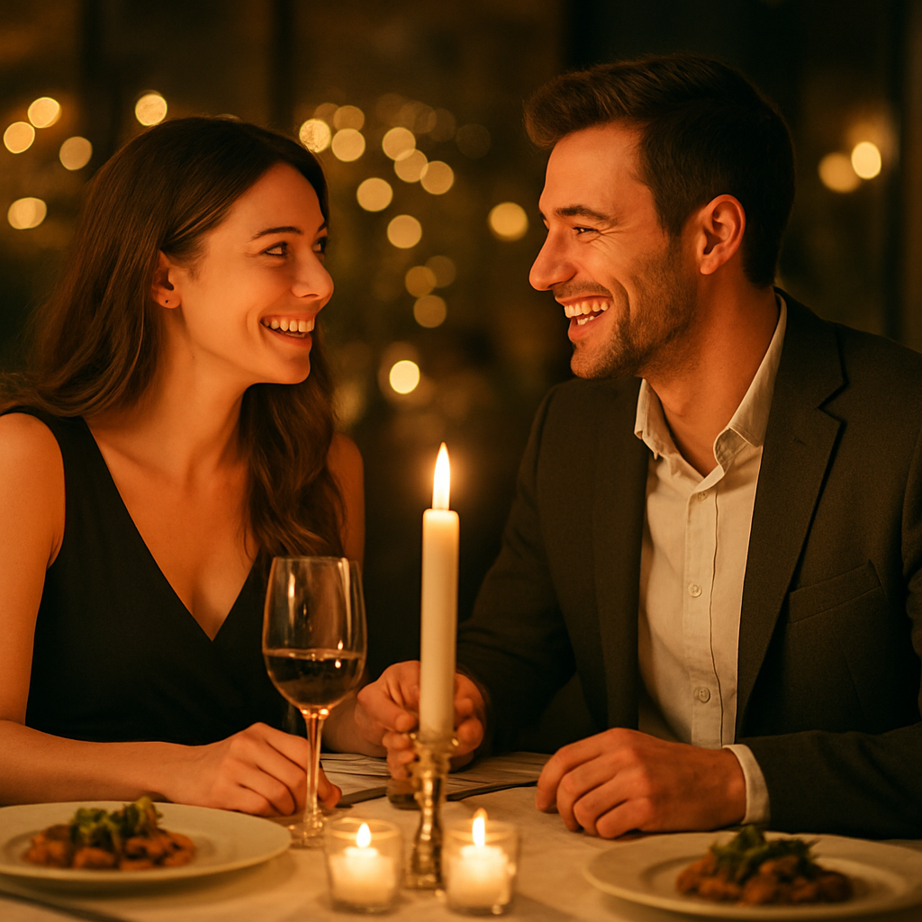 Couple enjoying a romantic candlelit dinner