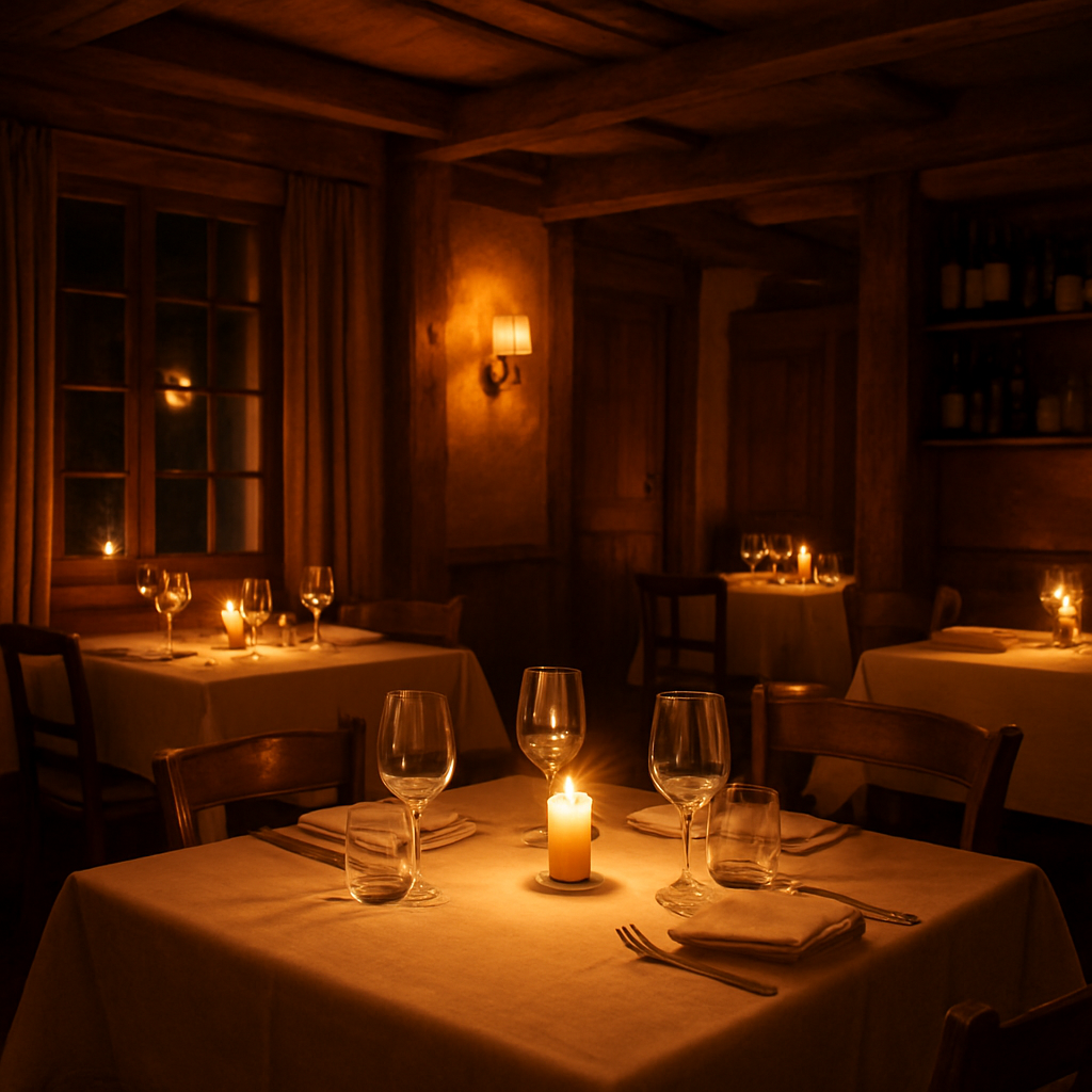 Warm candlelit dining room at La Terrazza